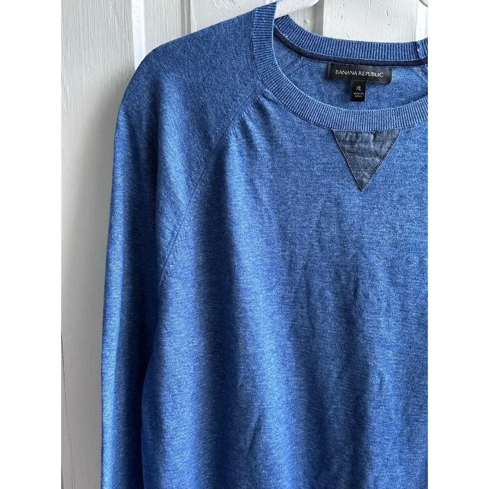 Banana Republic Chambray Trim Pullover Sweater in Lapis Blue Men’s XL